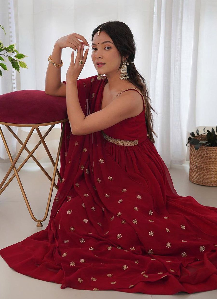 Shyamala maroon alia cut anarkali gown set