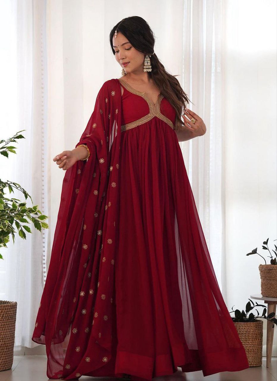 Shyamala maroon alia cut anarkali gown set