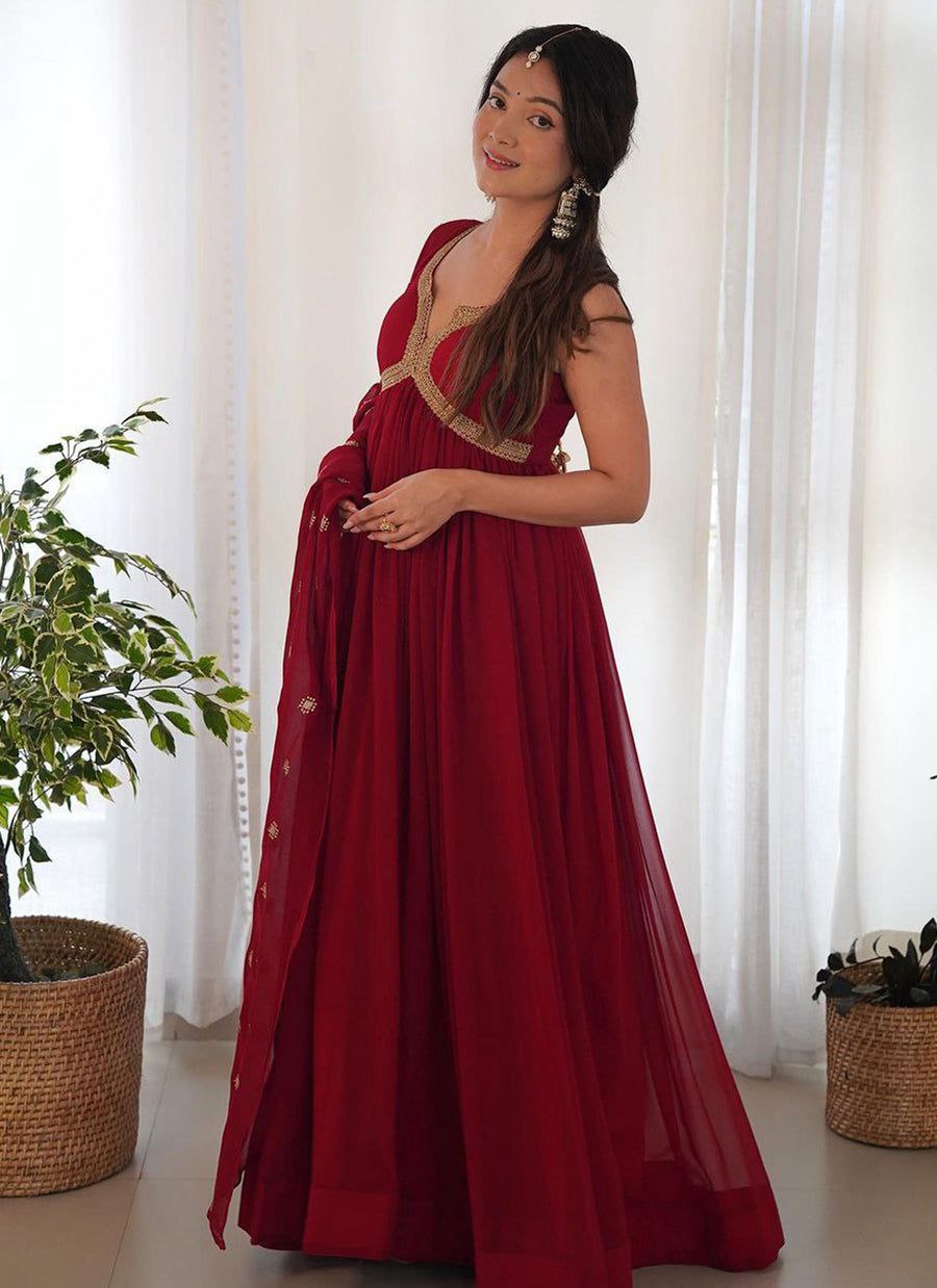 Shyamala maroon alia cut anarkali gown set