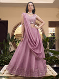 Mauve pink organza lehenga choli with pearl coding and sequins embroidery