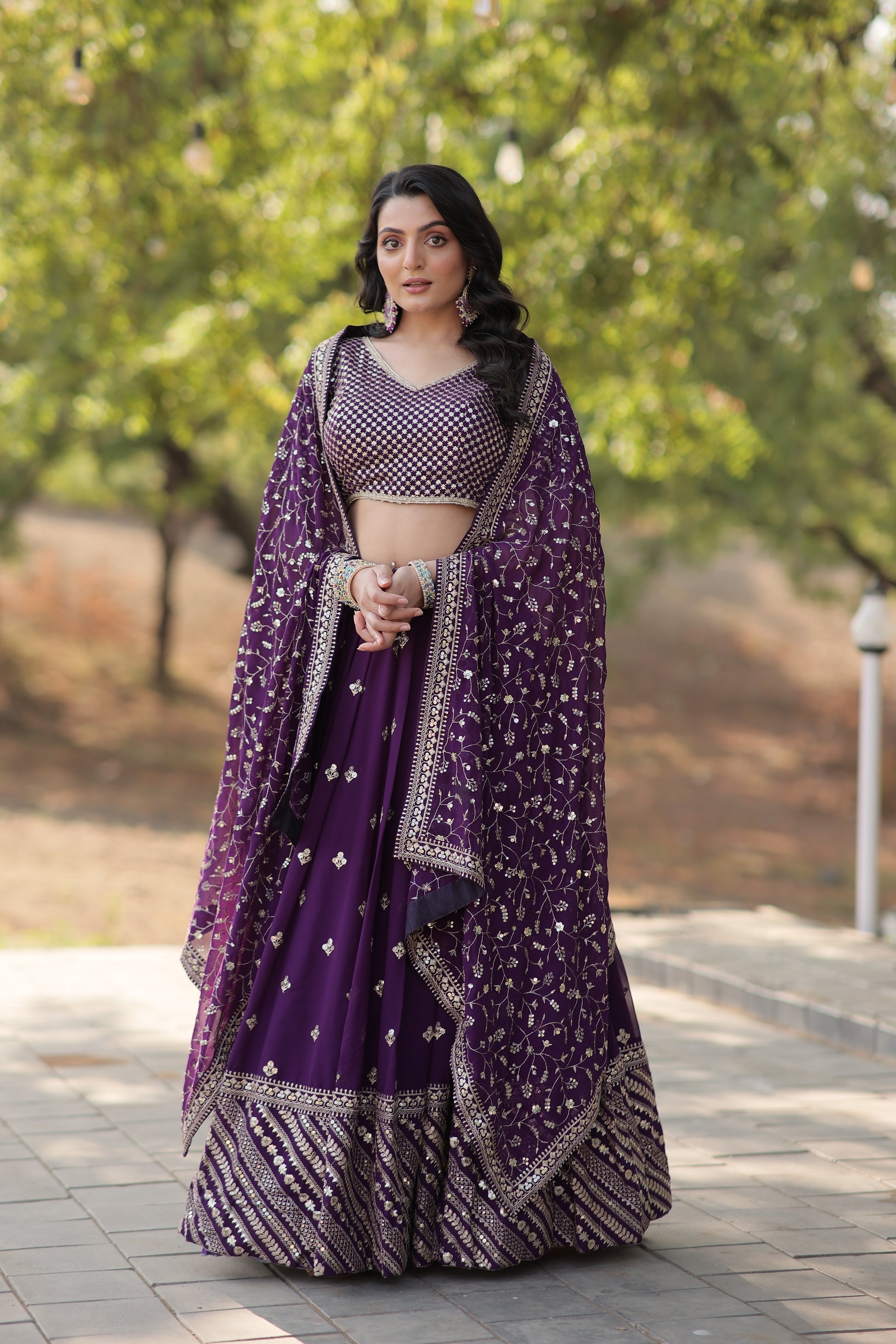 Purple embroidered Meher designer lehenga choli