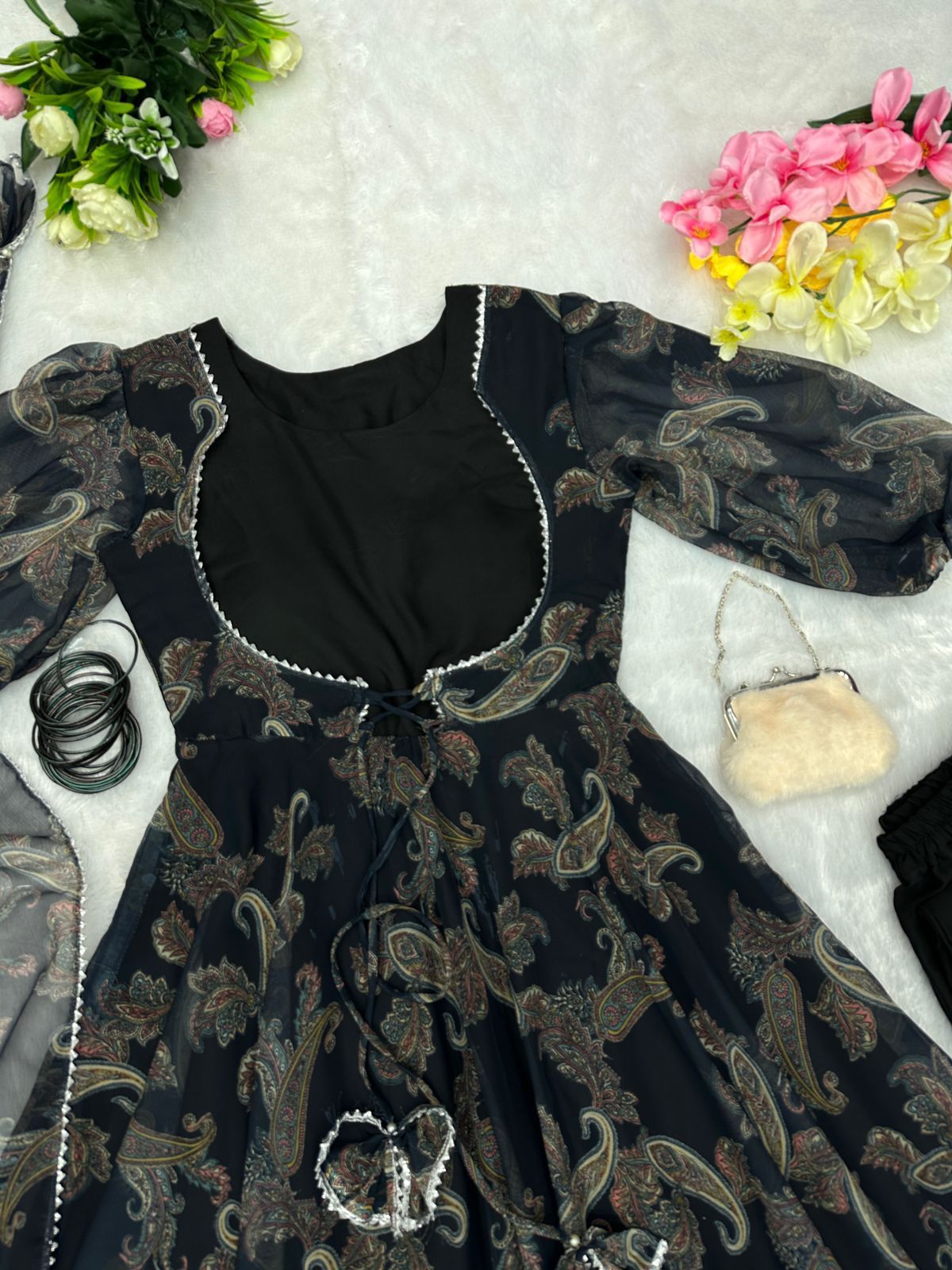 Midnight Blooms: Floral Anarkali Extravaganza