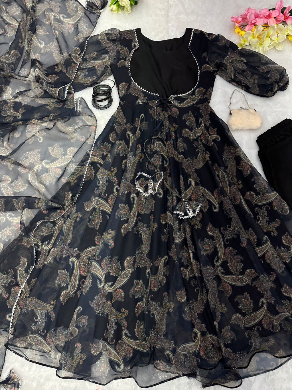 Midnight Blooms: Floral Anarkali Extravaganza