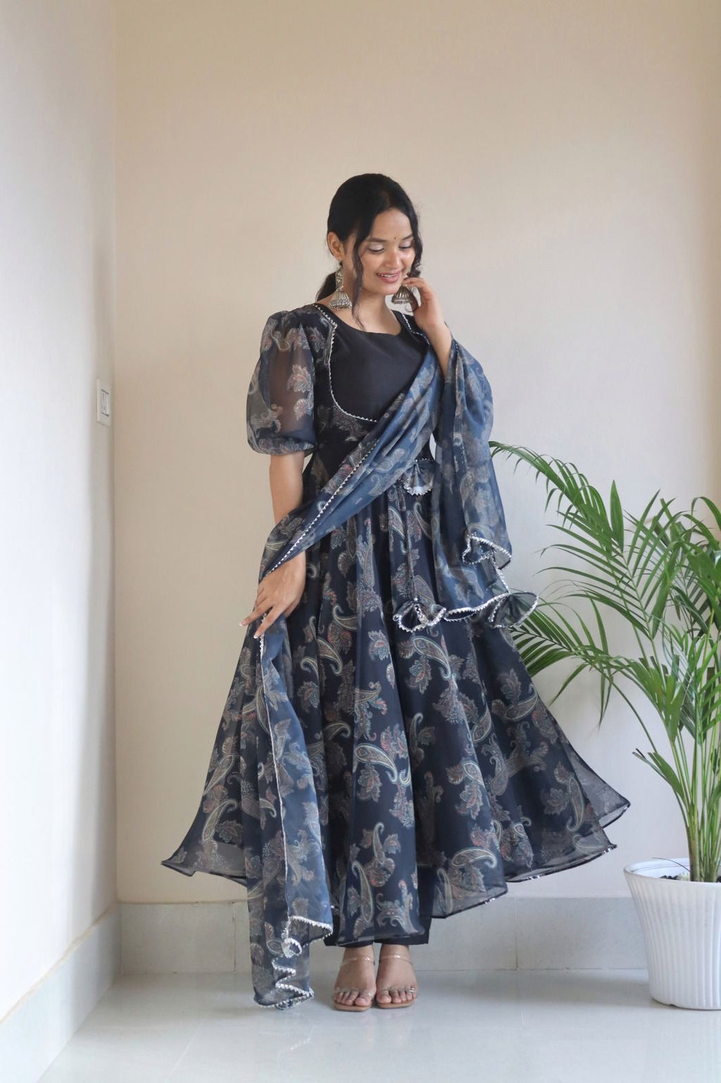 Midnight Blooms: Floral Anarkali Extravaganza