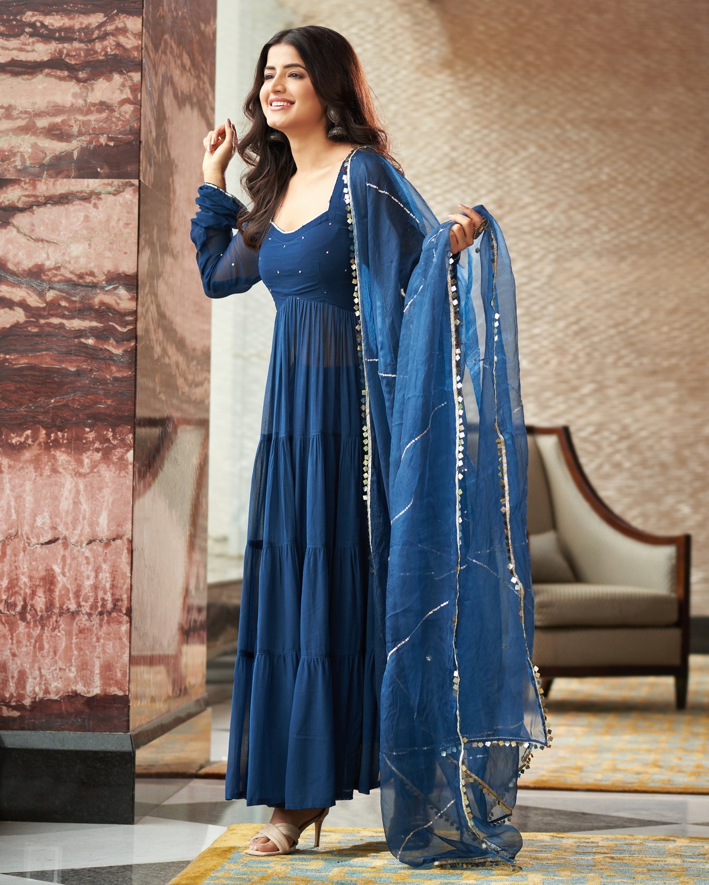Blue georgette flared Mihika designer Anarkali suit