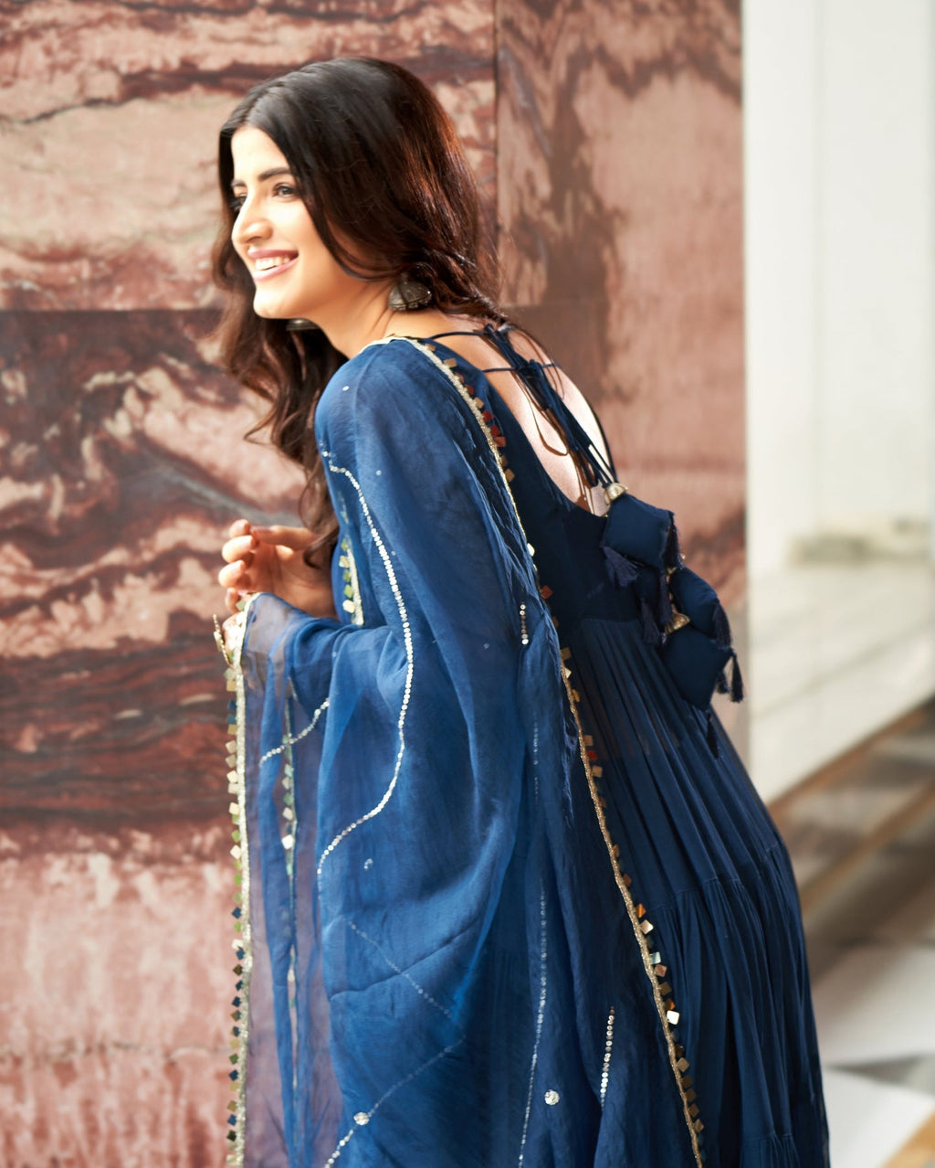 Blue georgette flared Mihika designer Anarkali suit