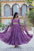 Minha Lavender Embroidered Flared Anarkali Gown Set