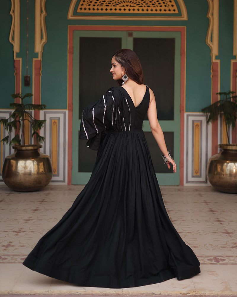 Black rayon Gamthi embroidered Miraan Navratri gown