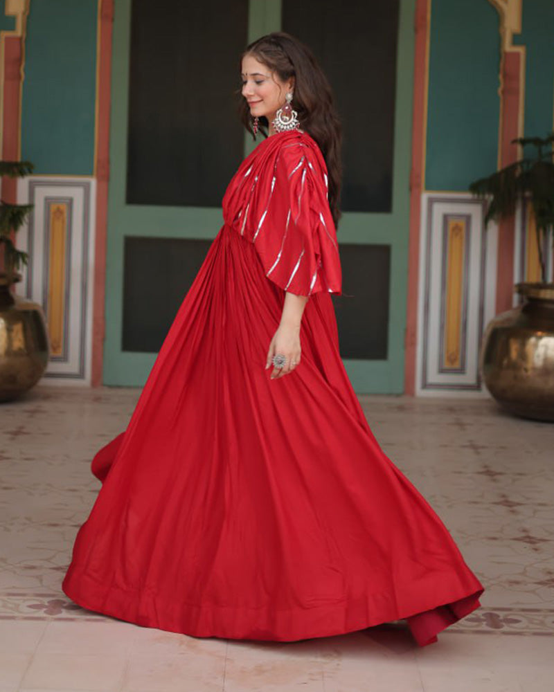 Miraan Maroon Rayon Gamthi Work Navratri Gown