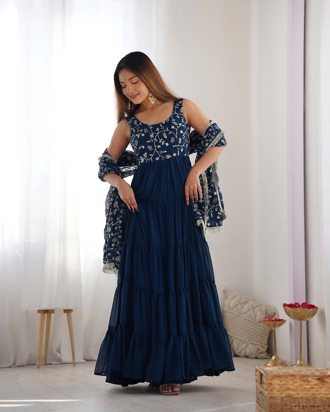 Misha rama soft fox georgette anarkali suit set with huge flair