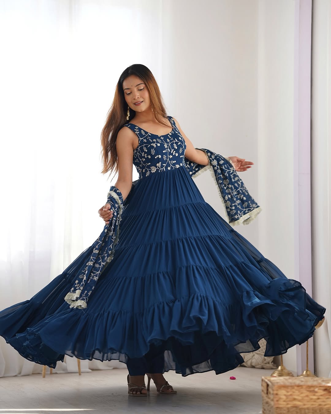 Misha rama soft fox georgette anarkali suit set with huge flair