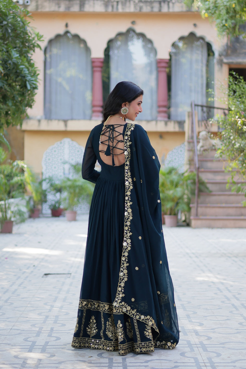 Mishka rama embroidered flared anarkali gown set