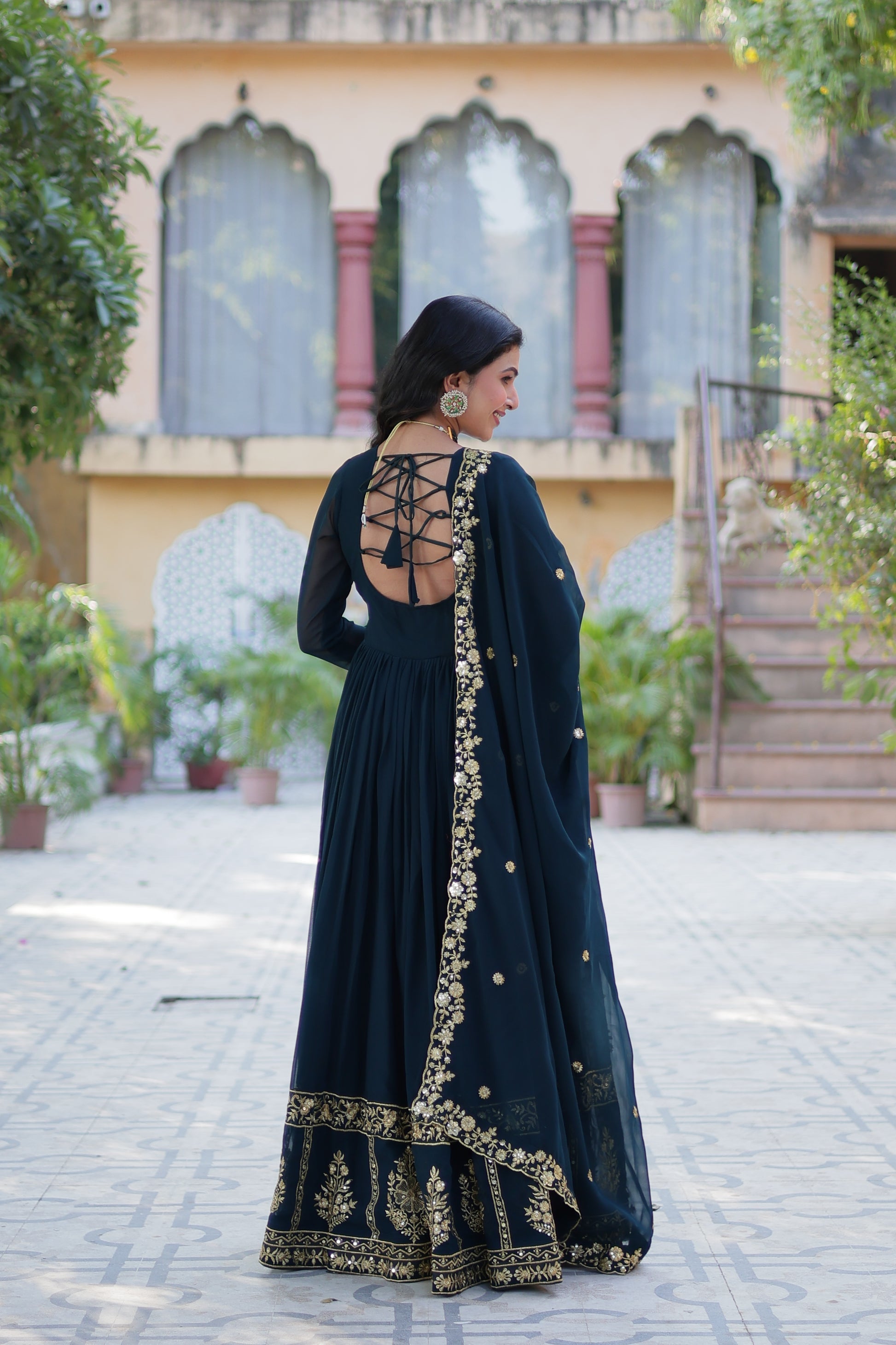 Mishka rama embroidered flared anarkali gown set