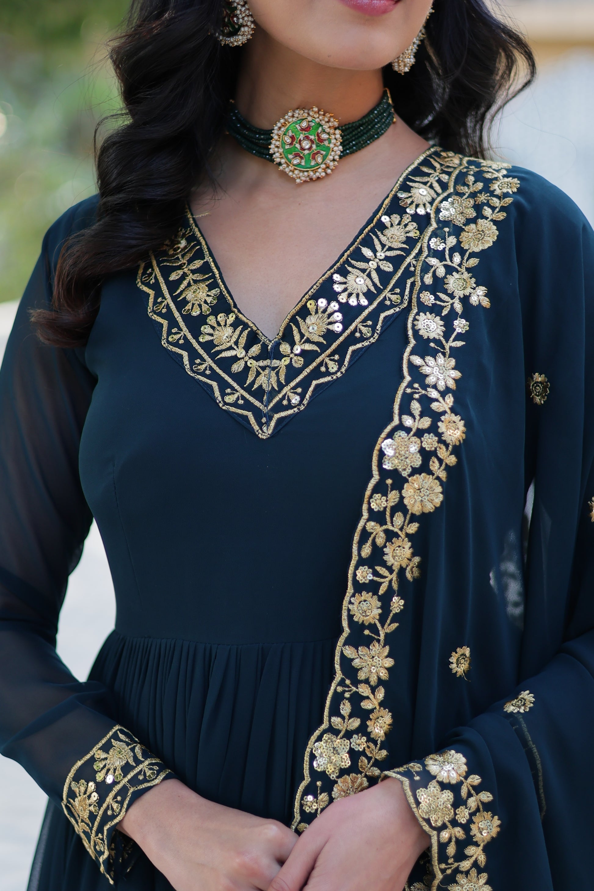 Mishka rama embroidered flared anarkali gown set