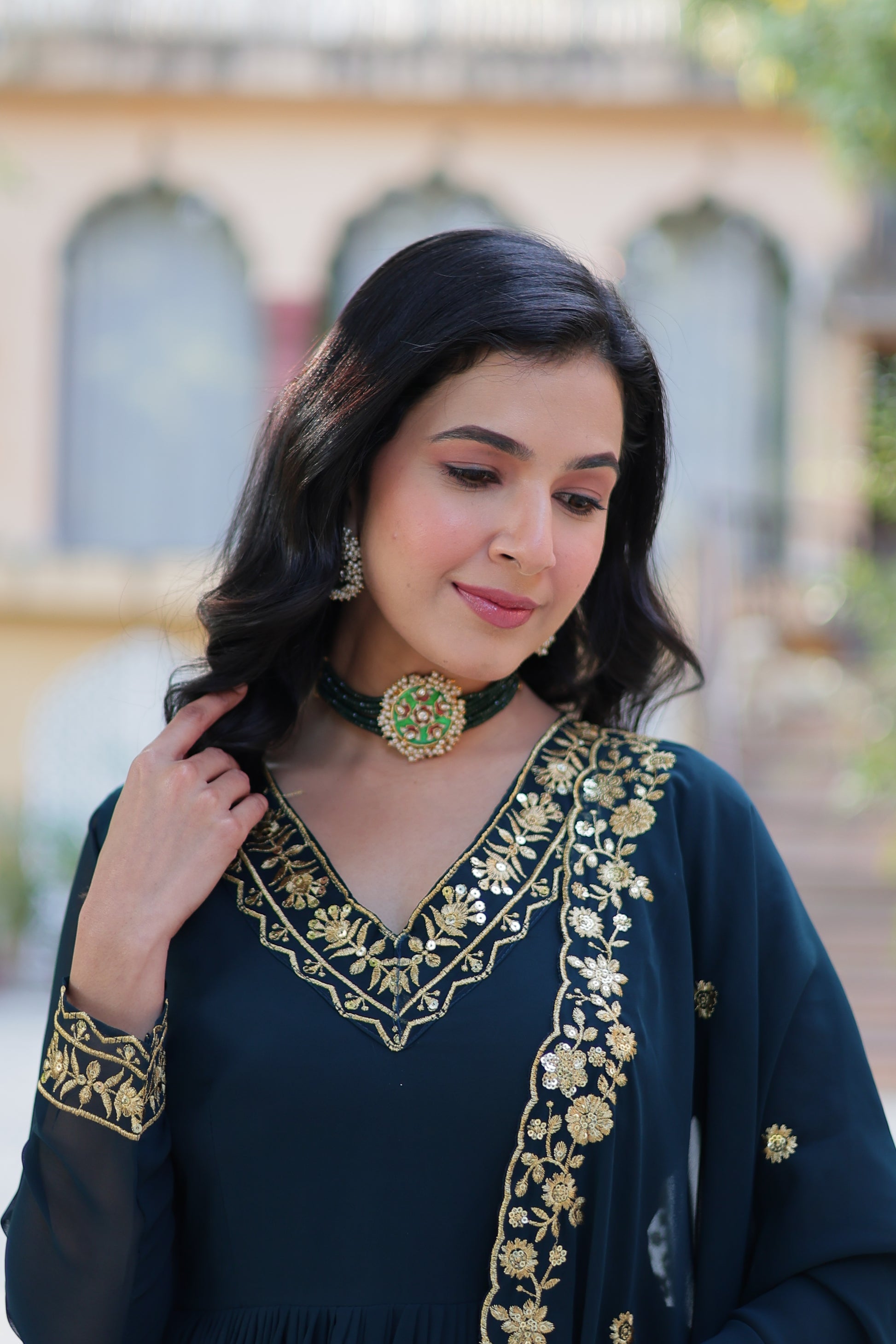Mishka rama embroidered flared anarkali gown set