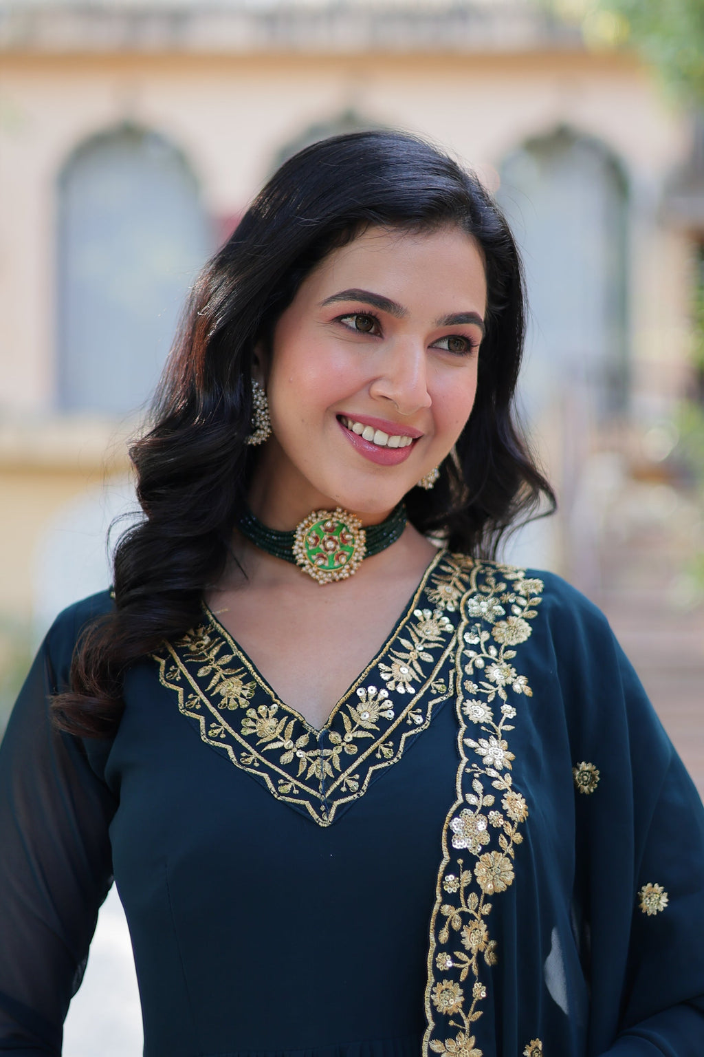 Mishka rama embroidered flared anarkali gown set