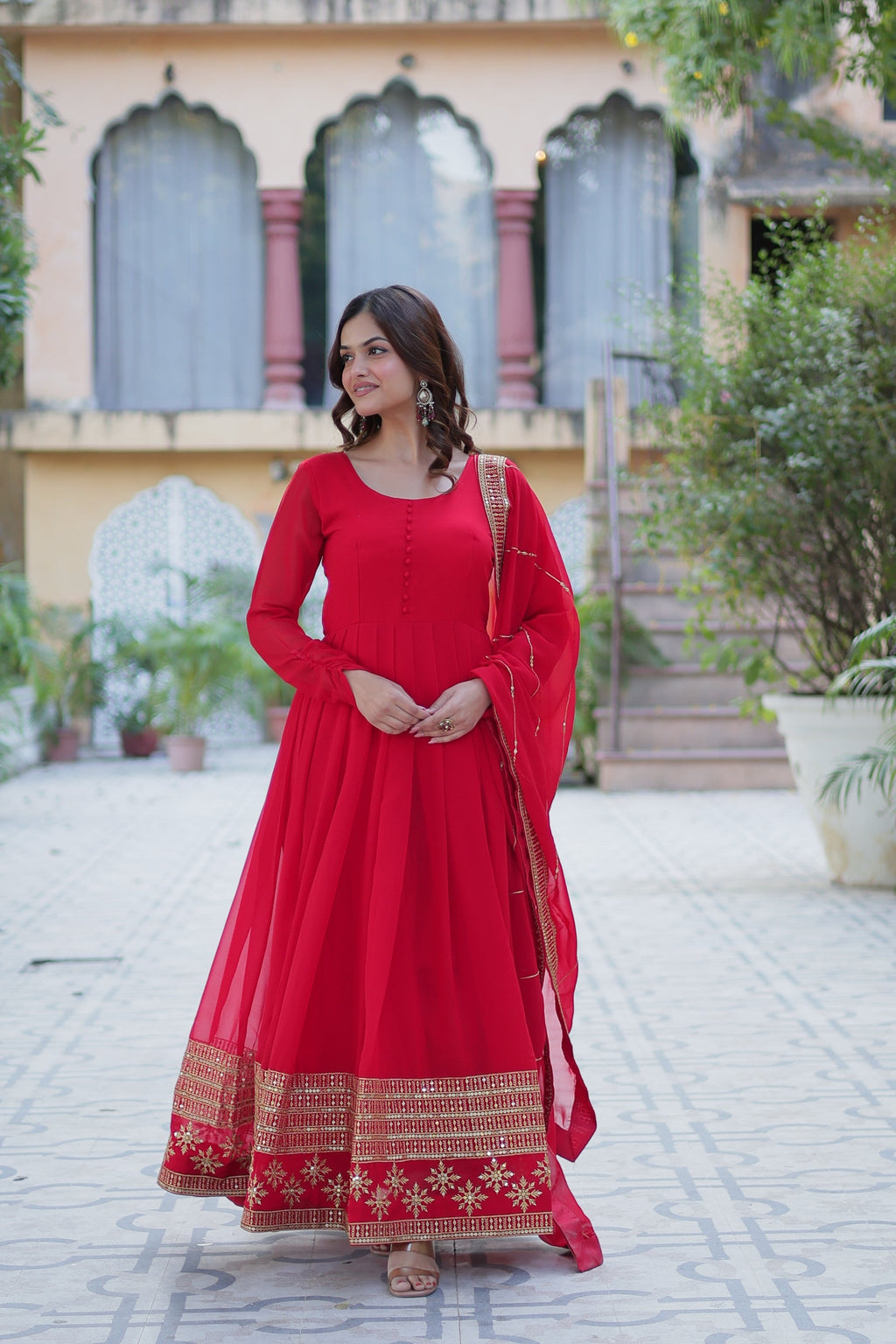 Red georgette embroidered Mokshita designer Anarkali suit