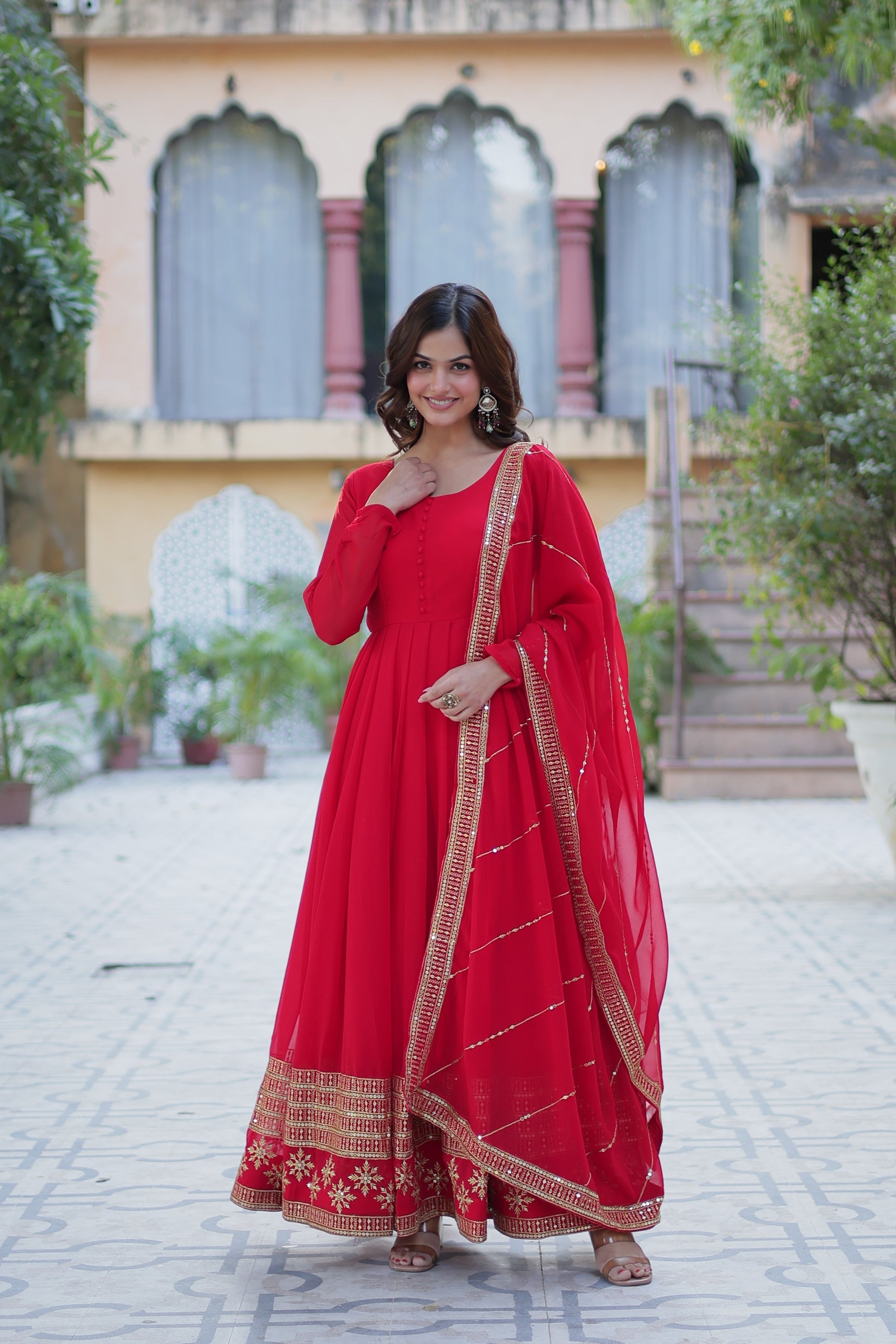 Red georgette embroidered Mokshita designer Anarkali suit
