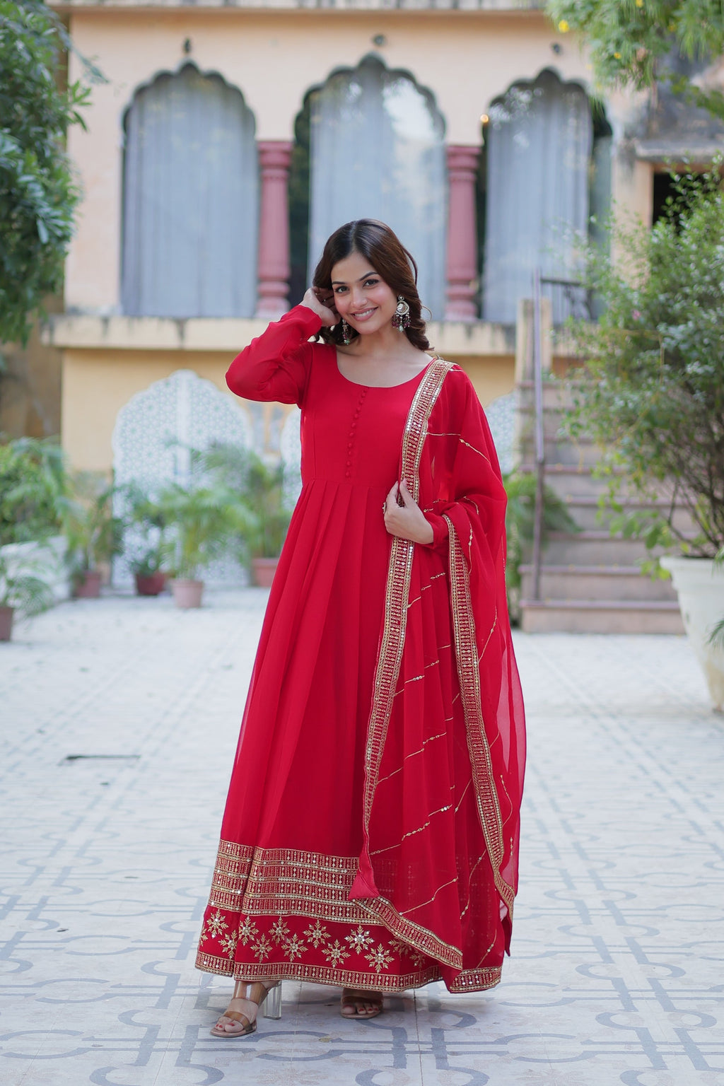 Red georgette embroidered Mokshita designer Anarkali suit