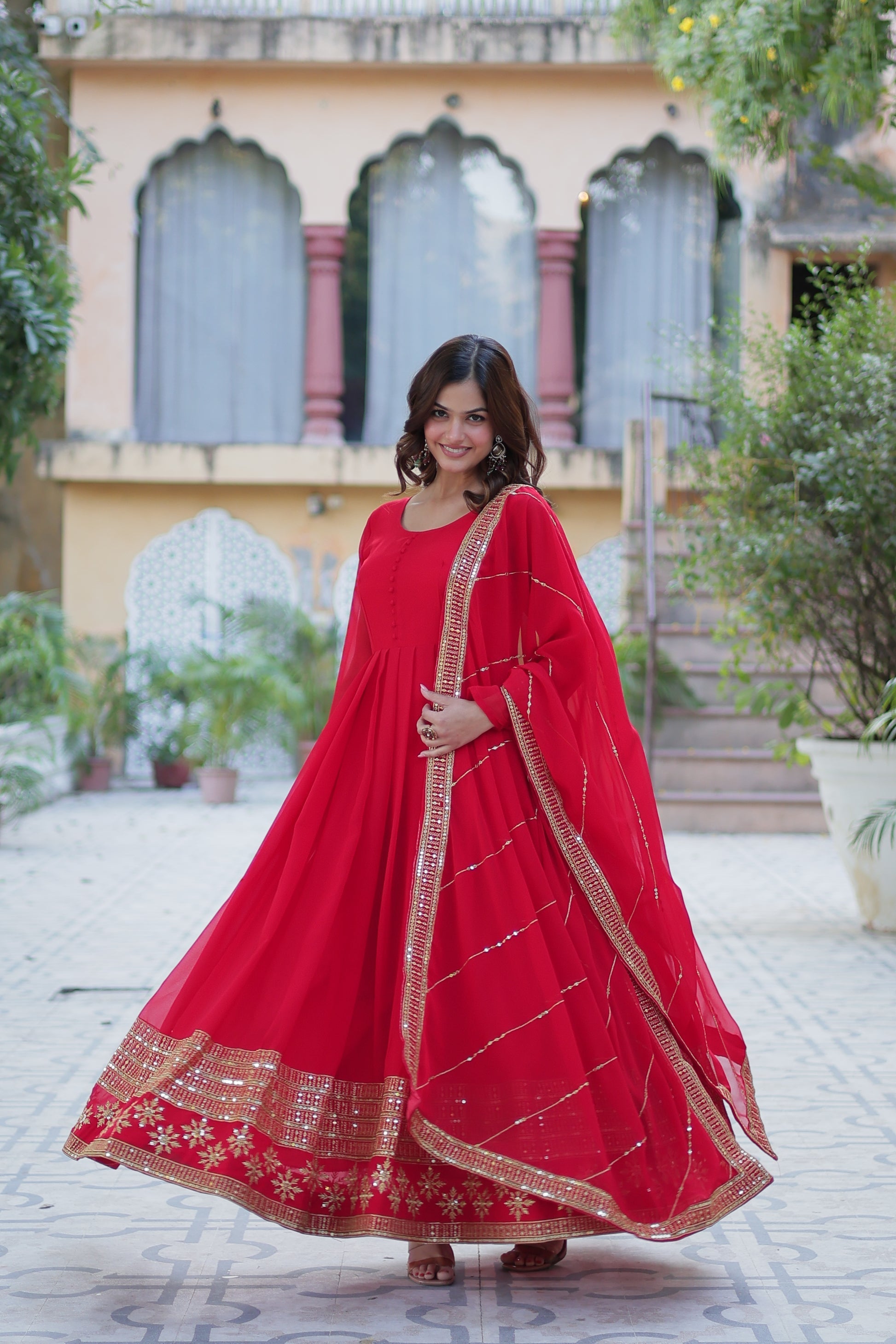 Red georgette embroidered Mokshita designer Anarkali suit