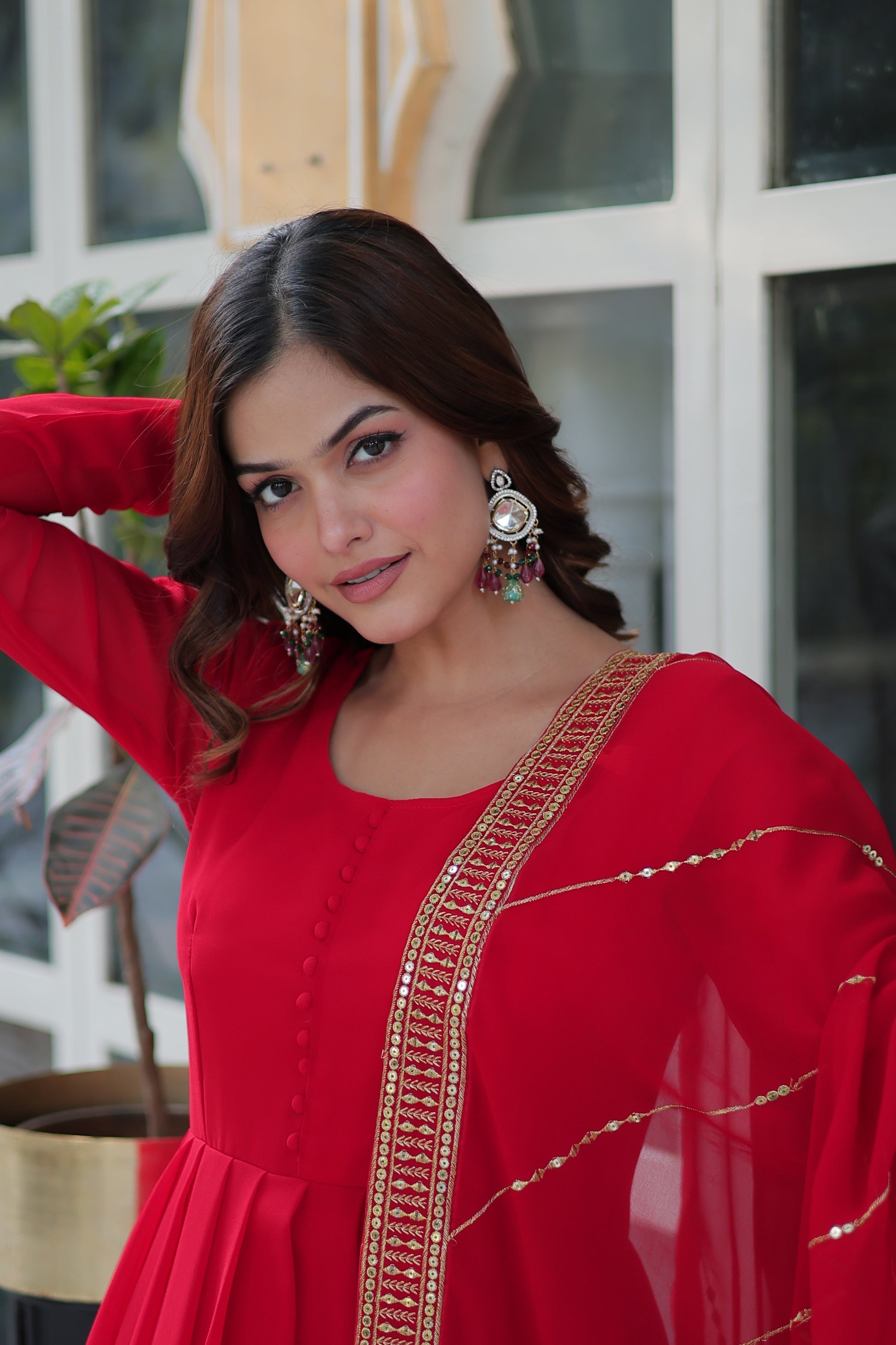 Red georgette embroidered Mokshita designer Anarkali suit