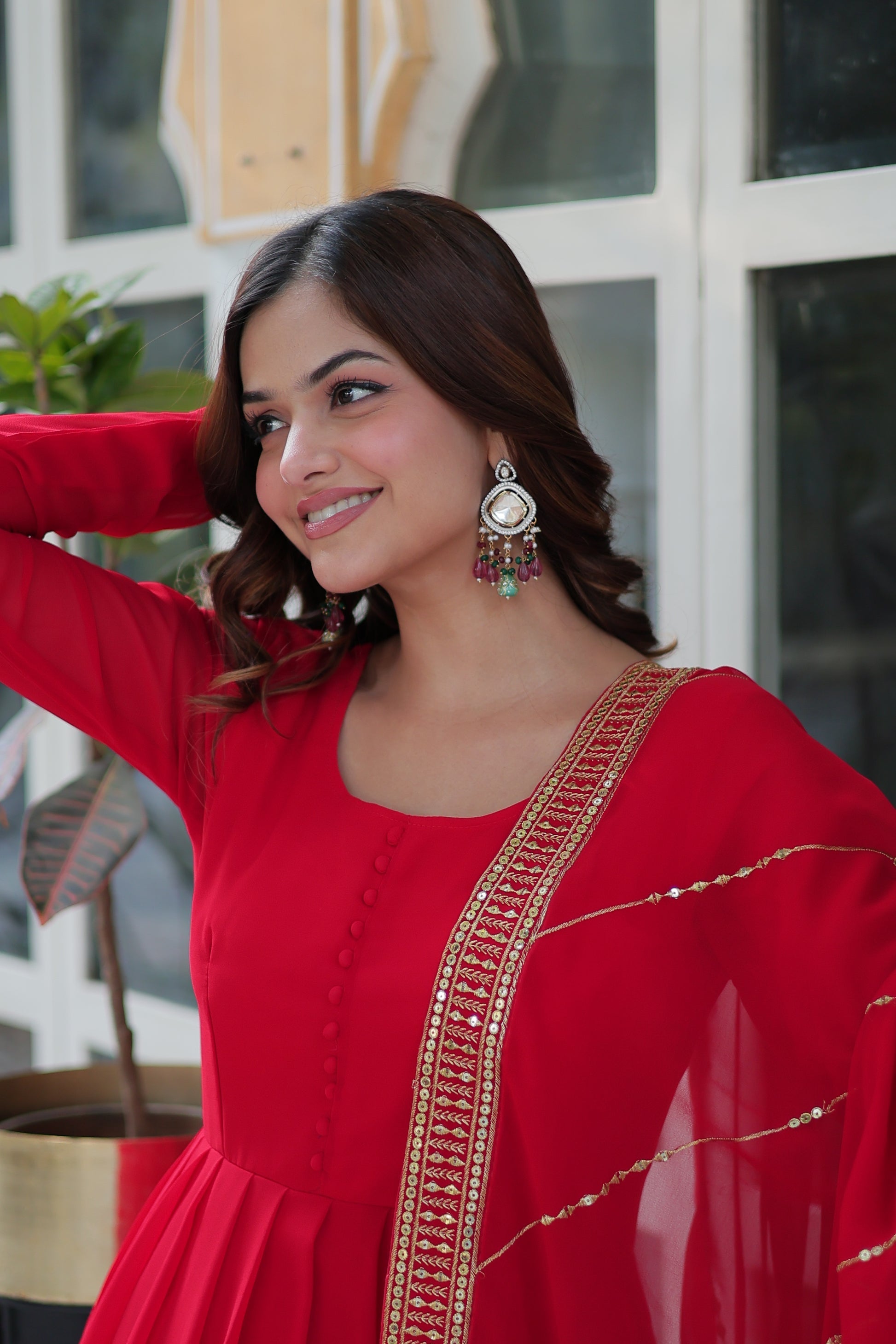 Red georgette embroidered Mokshita designer Anarkali suit