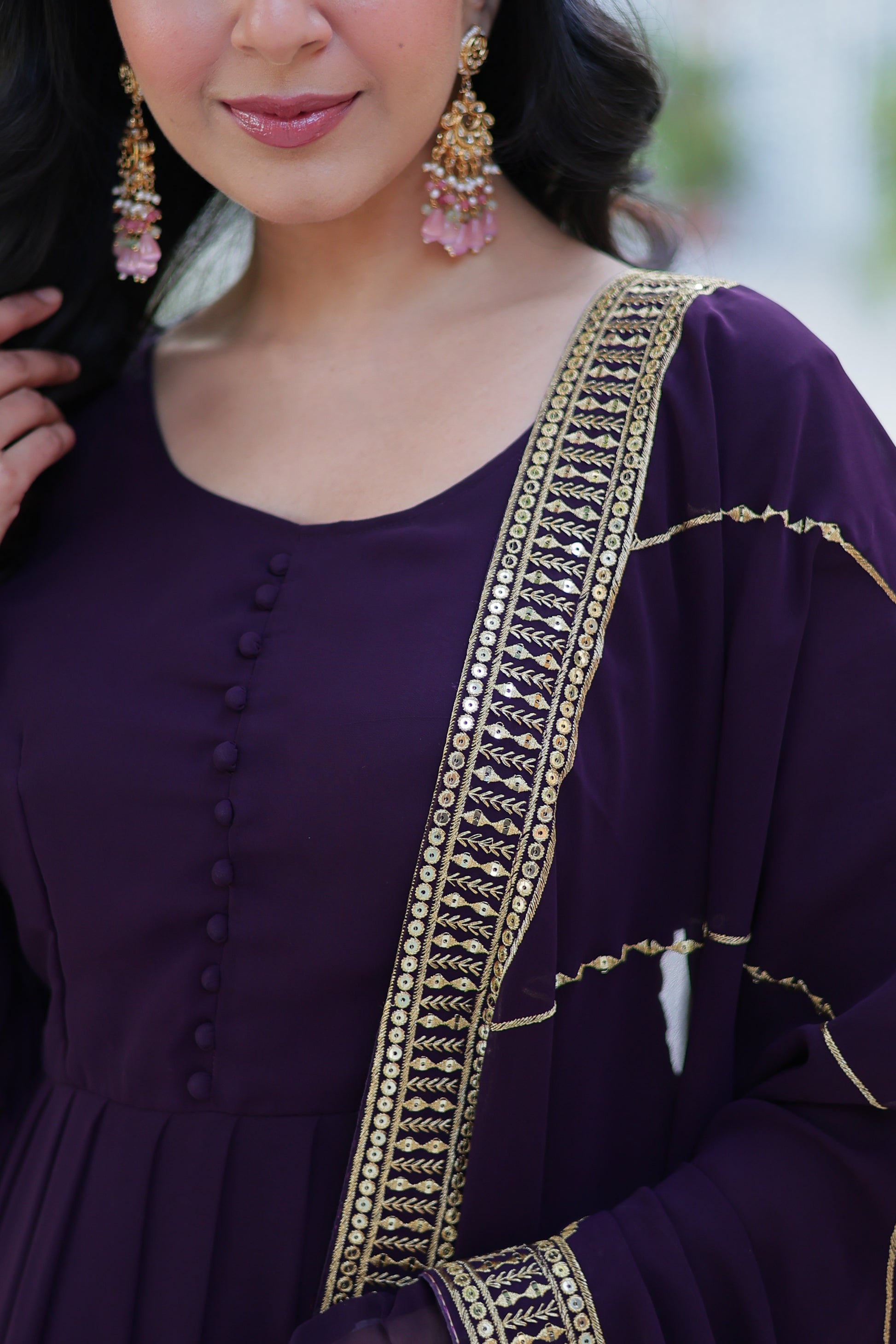 Mokshita wine festive wear flared embroidered Anarkali set