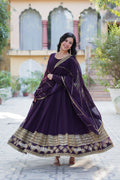 Mokshita wine festive wear flared embroidered Anarkali set