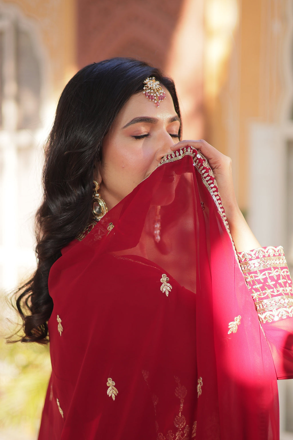 Moumita maroon embroidered anarkali gown set