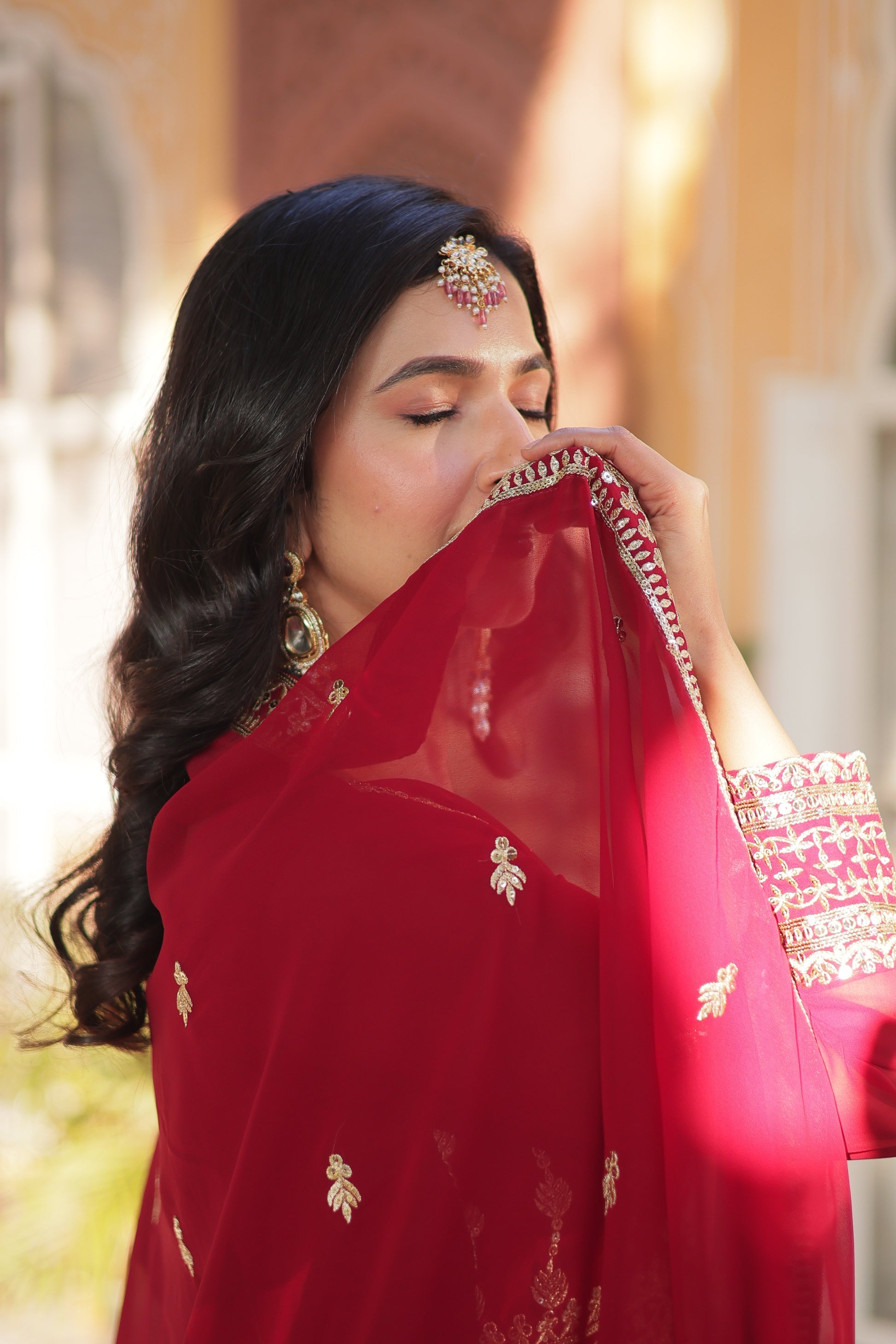 Moumita maroon embroidered anarkali gown set