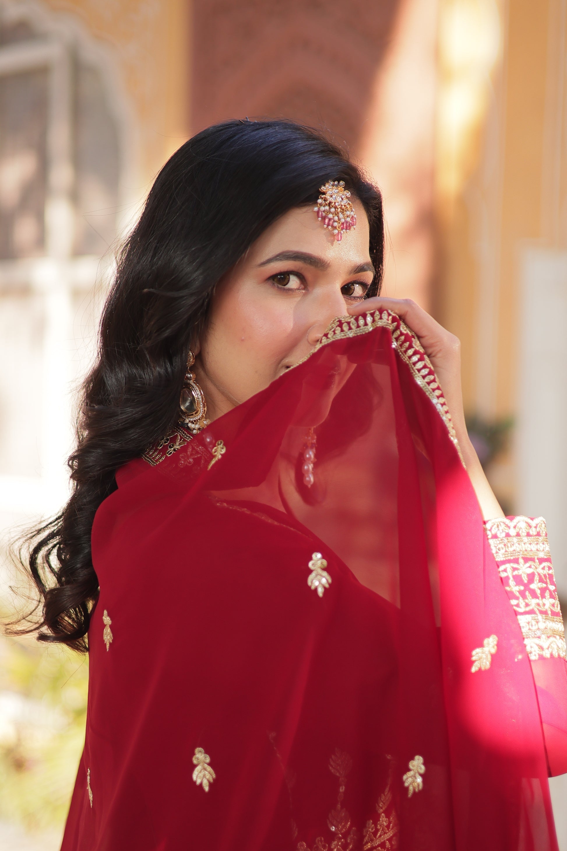 Moumita maroon embroidered anarkali gown set