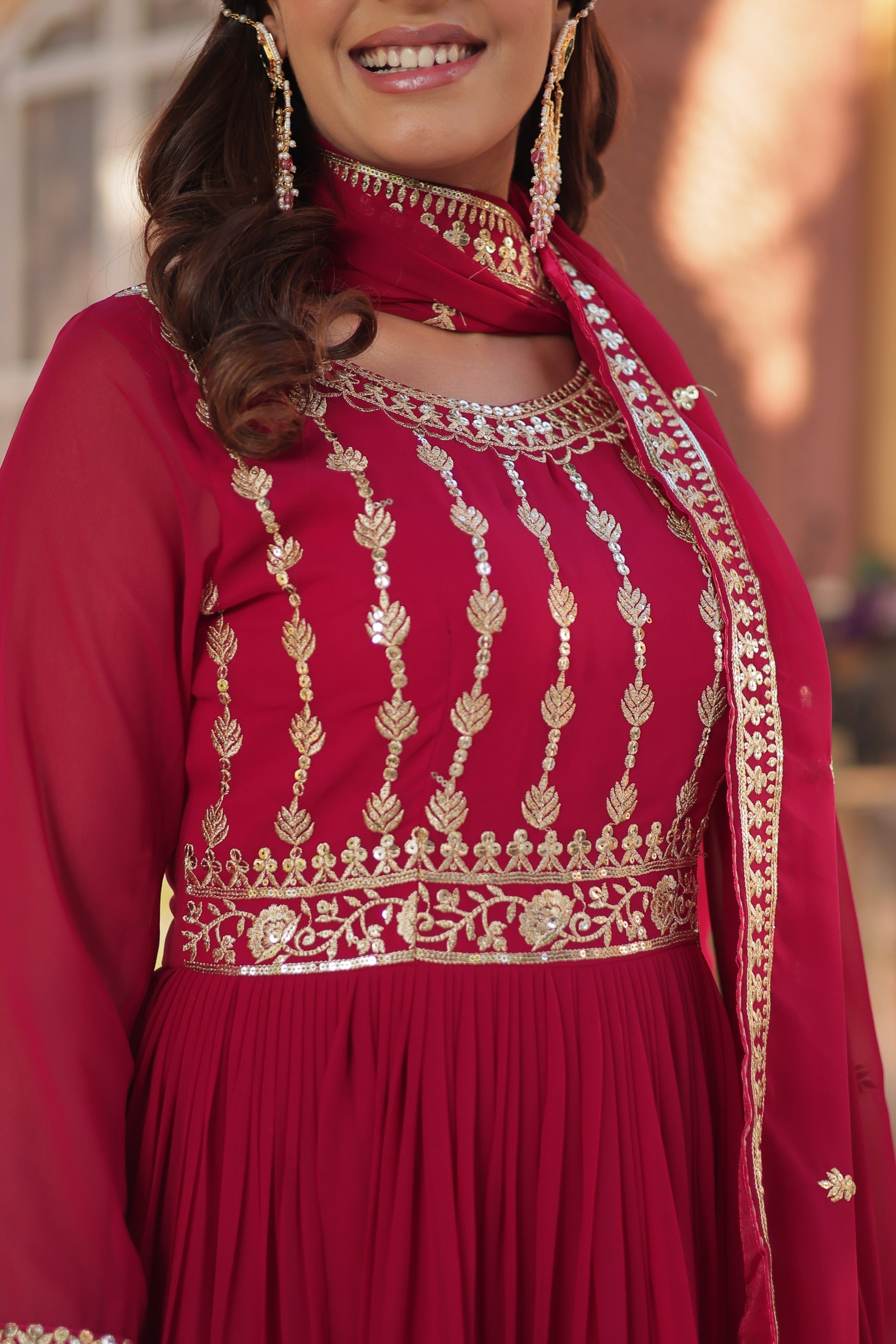 Moumita pink embroidered anarkali gown set