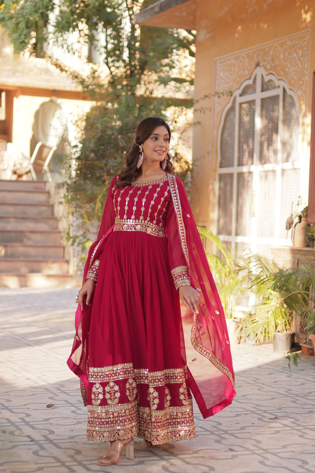 Moumita pink embroidered anarkali gown set