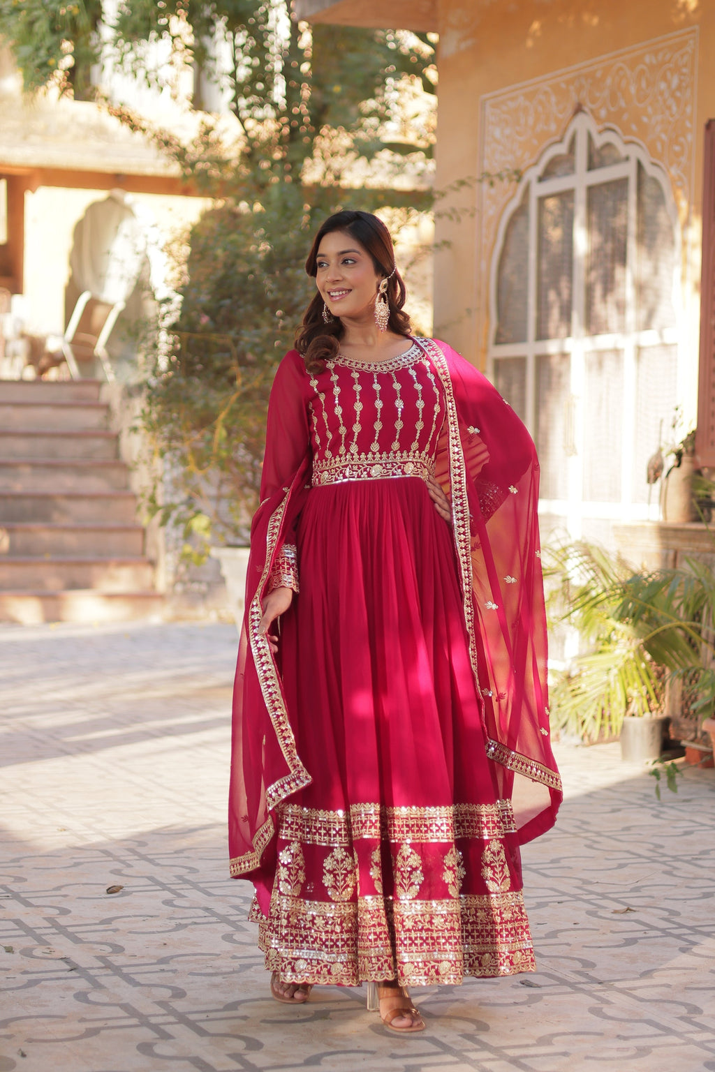 Moumita pink embroidered anarkali gown set