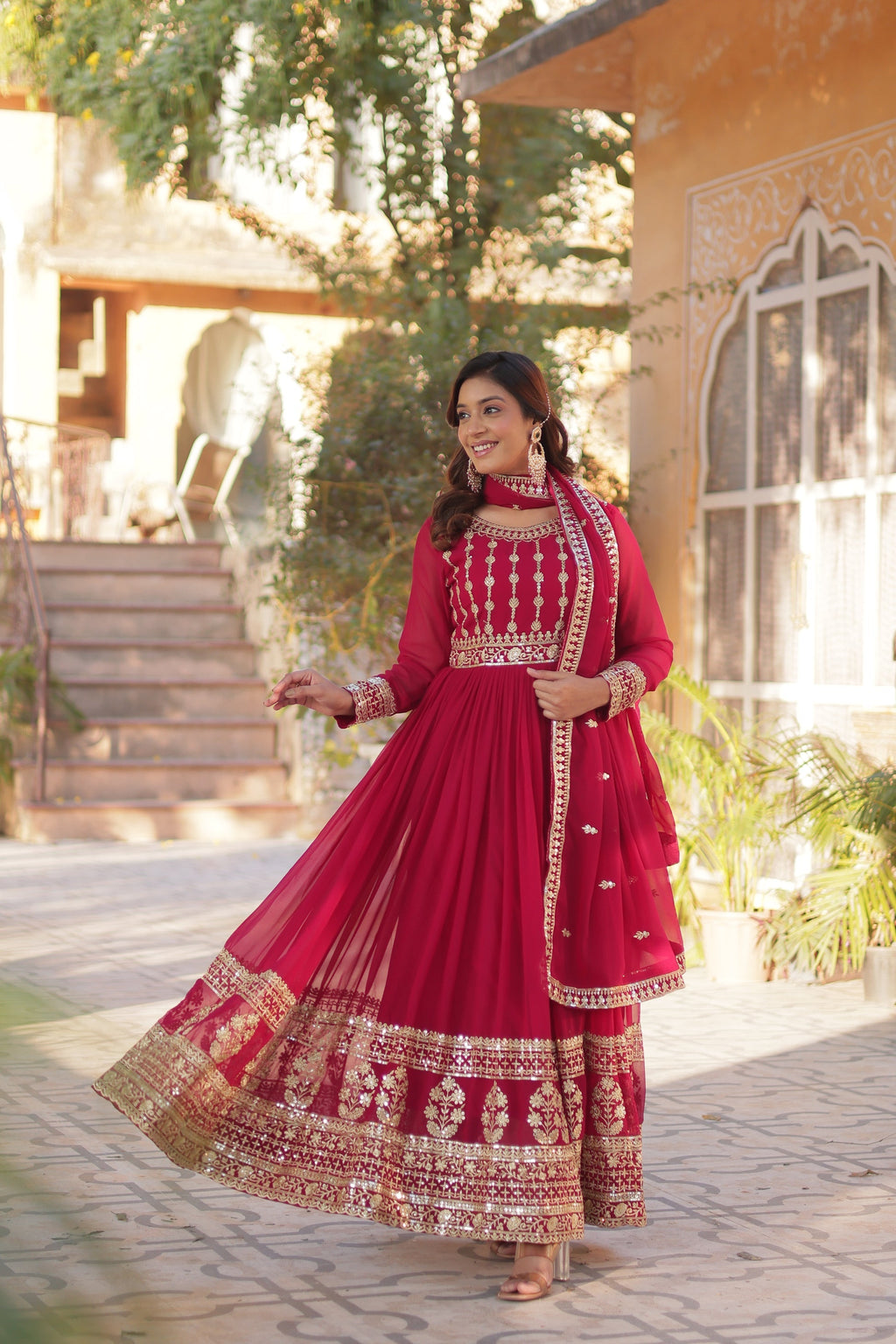 Moumita pink embroidered anarkali gown set