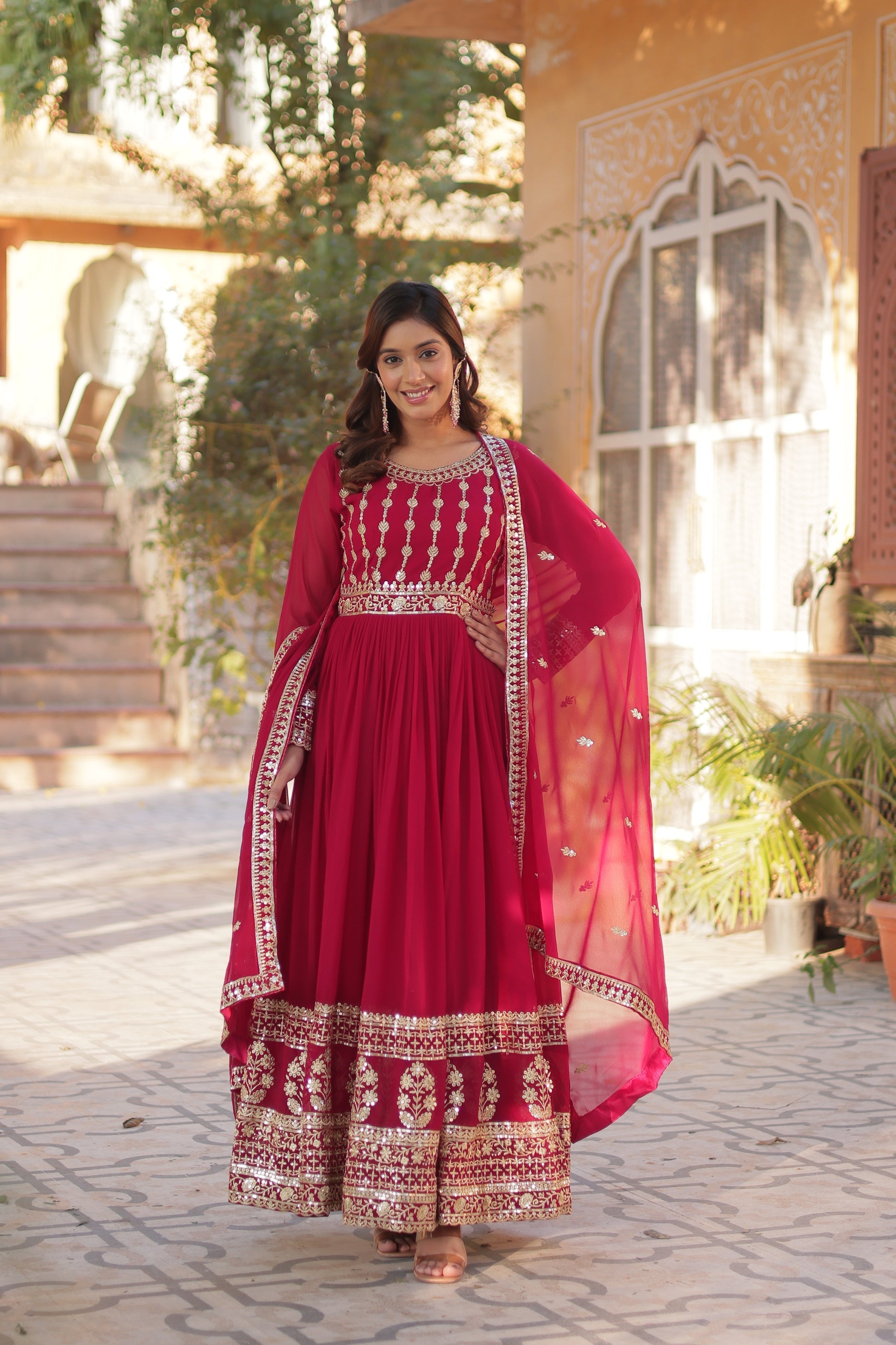 Moumita pink embroidered anarkali gown set