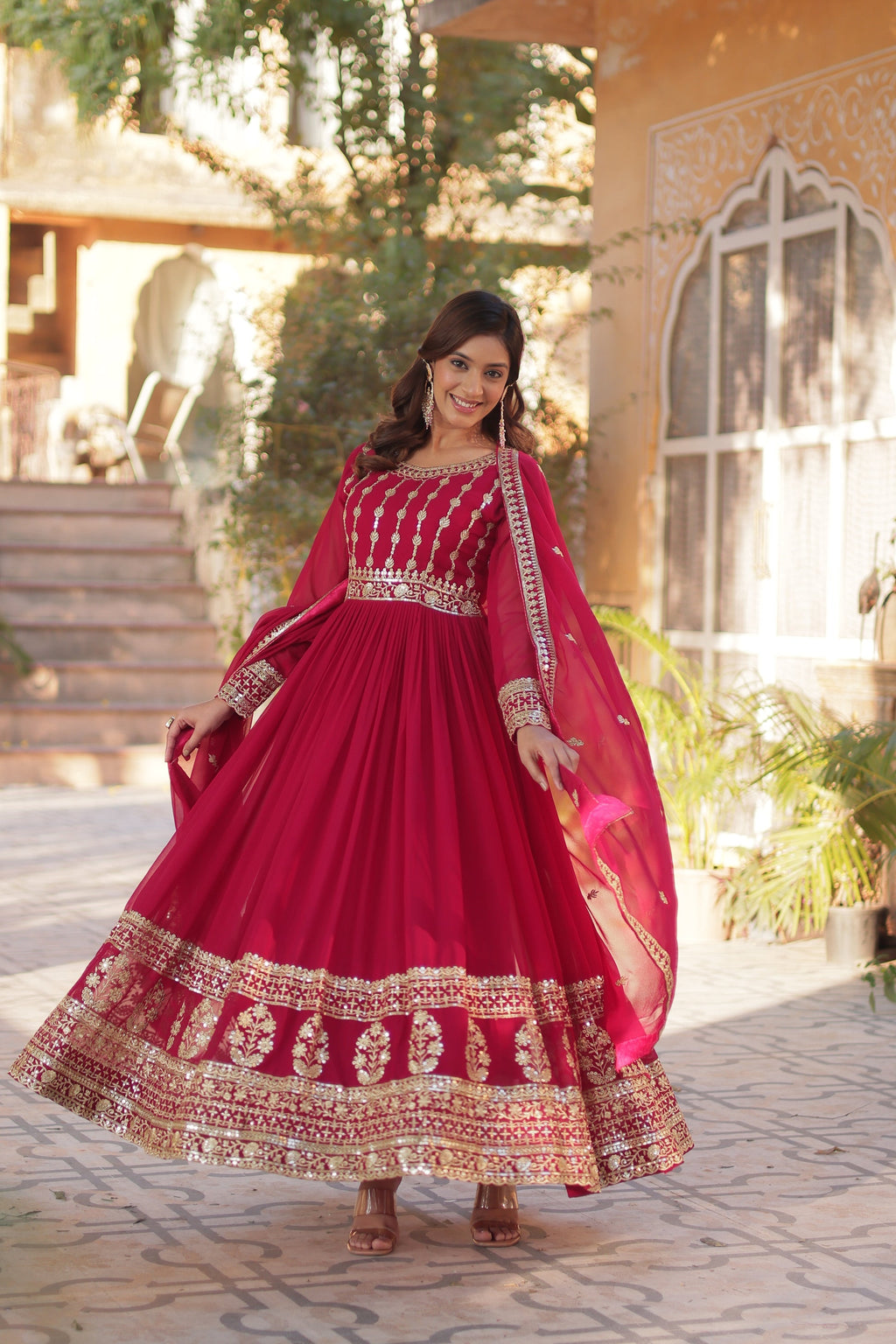 Moumita pink embroidered anarkali gown set