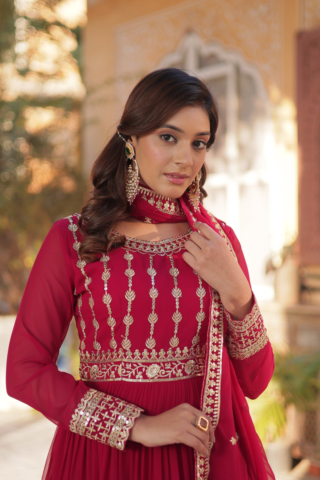 Moumita pink embroidered anarkali gown set