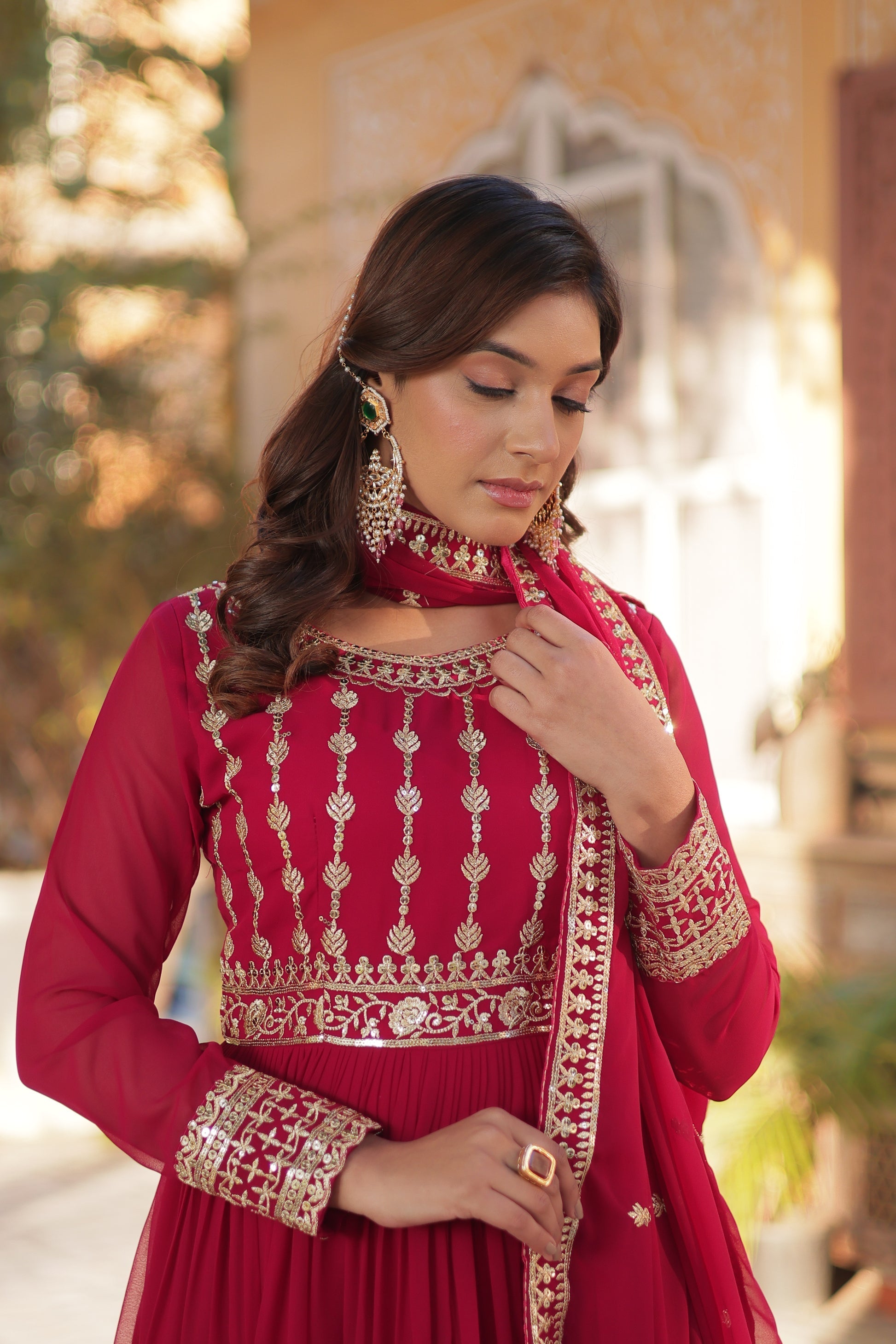 Moumita pink embroidered anarkali gown set
