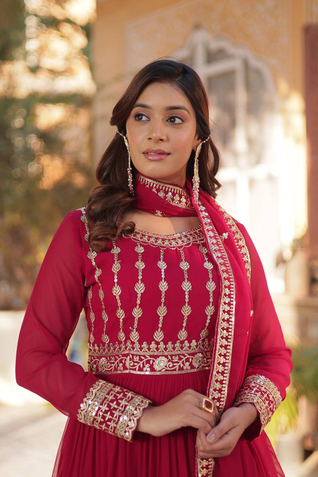 Moumita pink embroidered anarkali gown set
