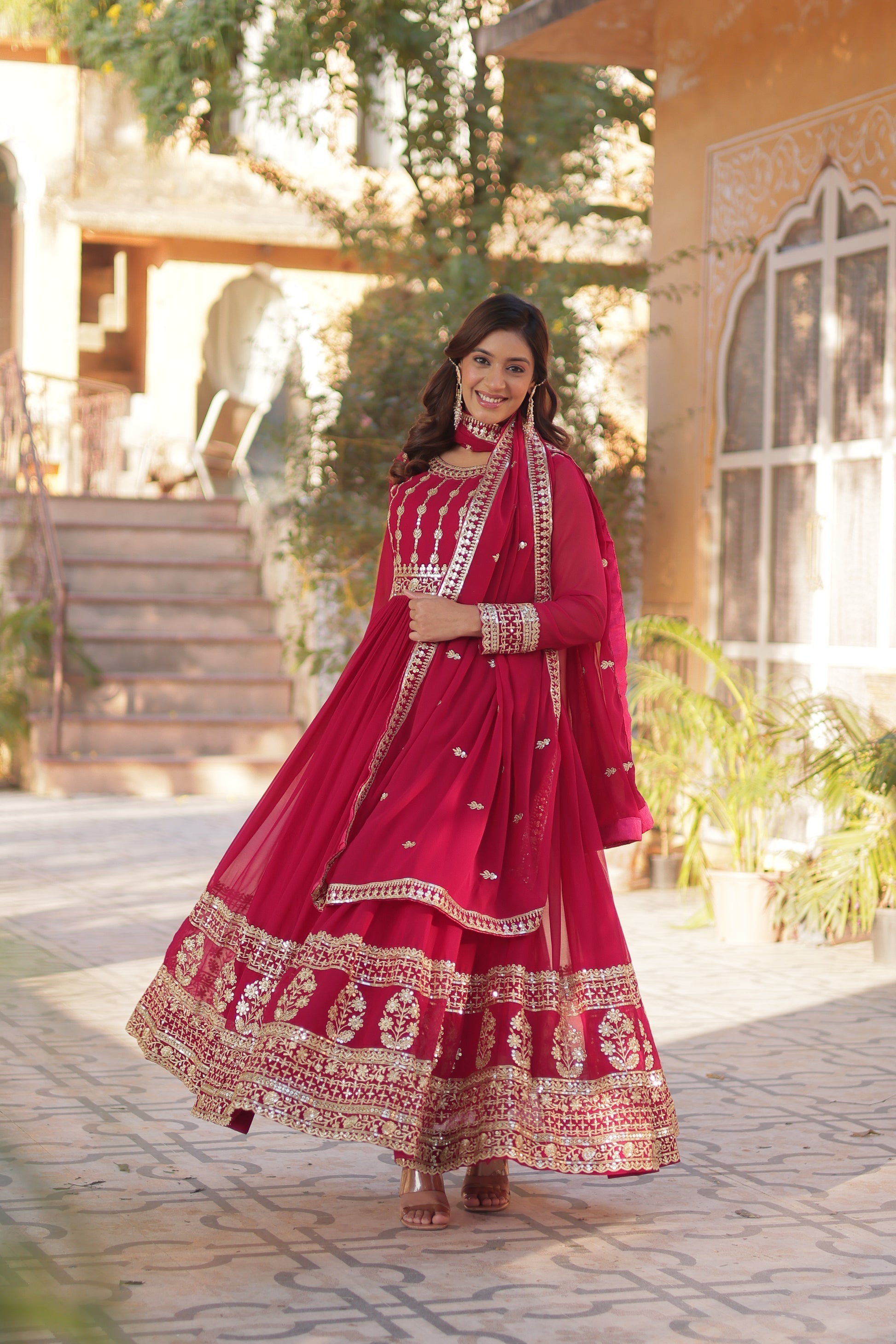 Moumita pink embroidered anarkali gown set