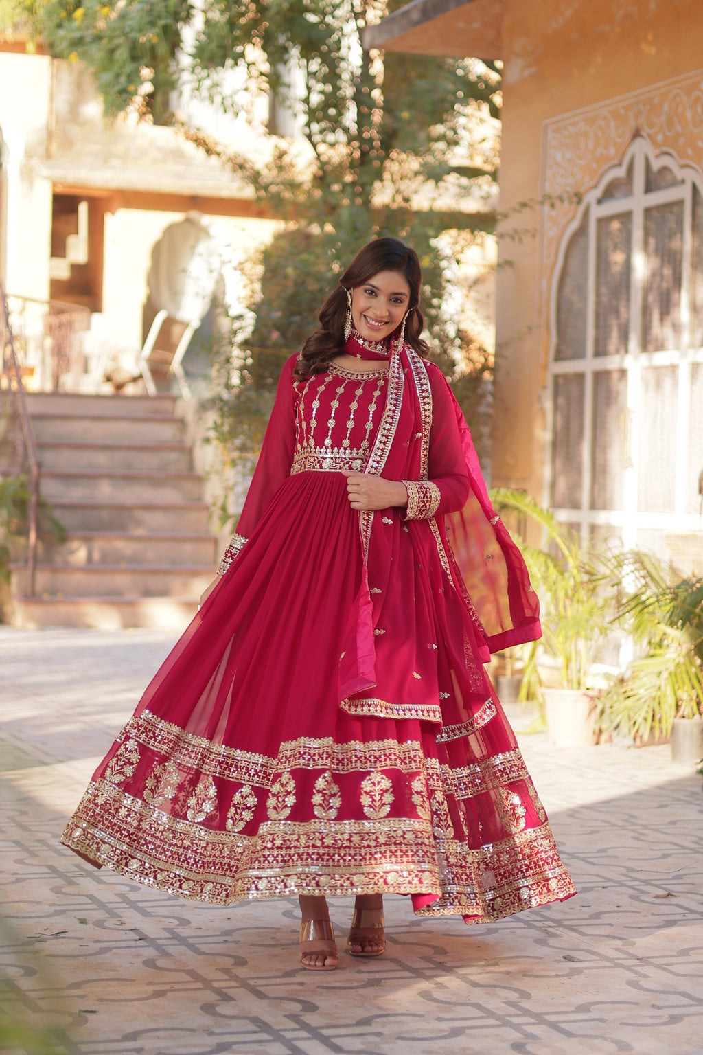 Moumita pink embroidered anarkali gown set