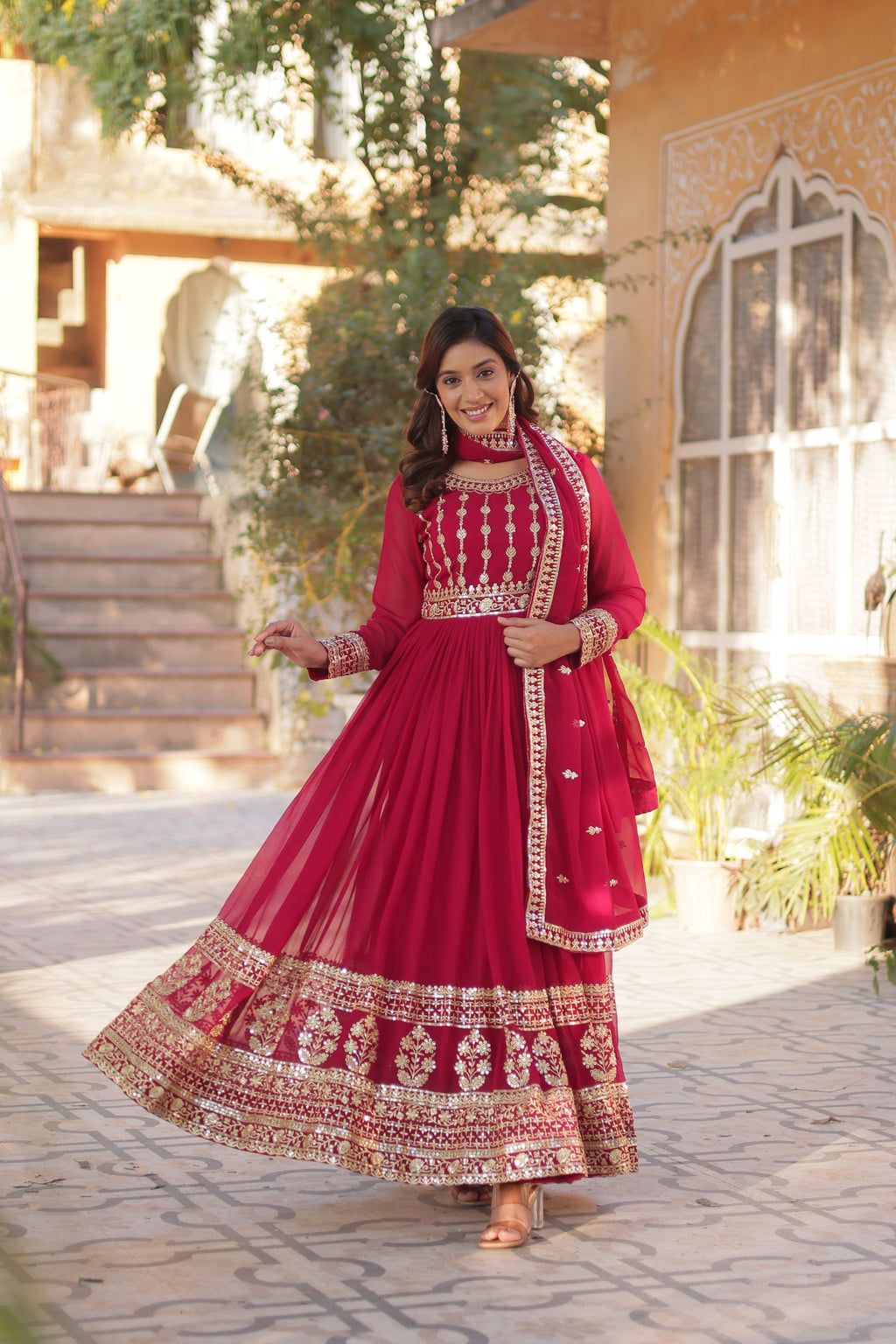 Moumita pink embroidered anarkali gown set