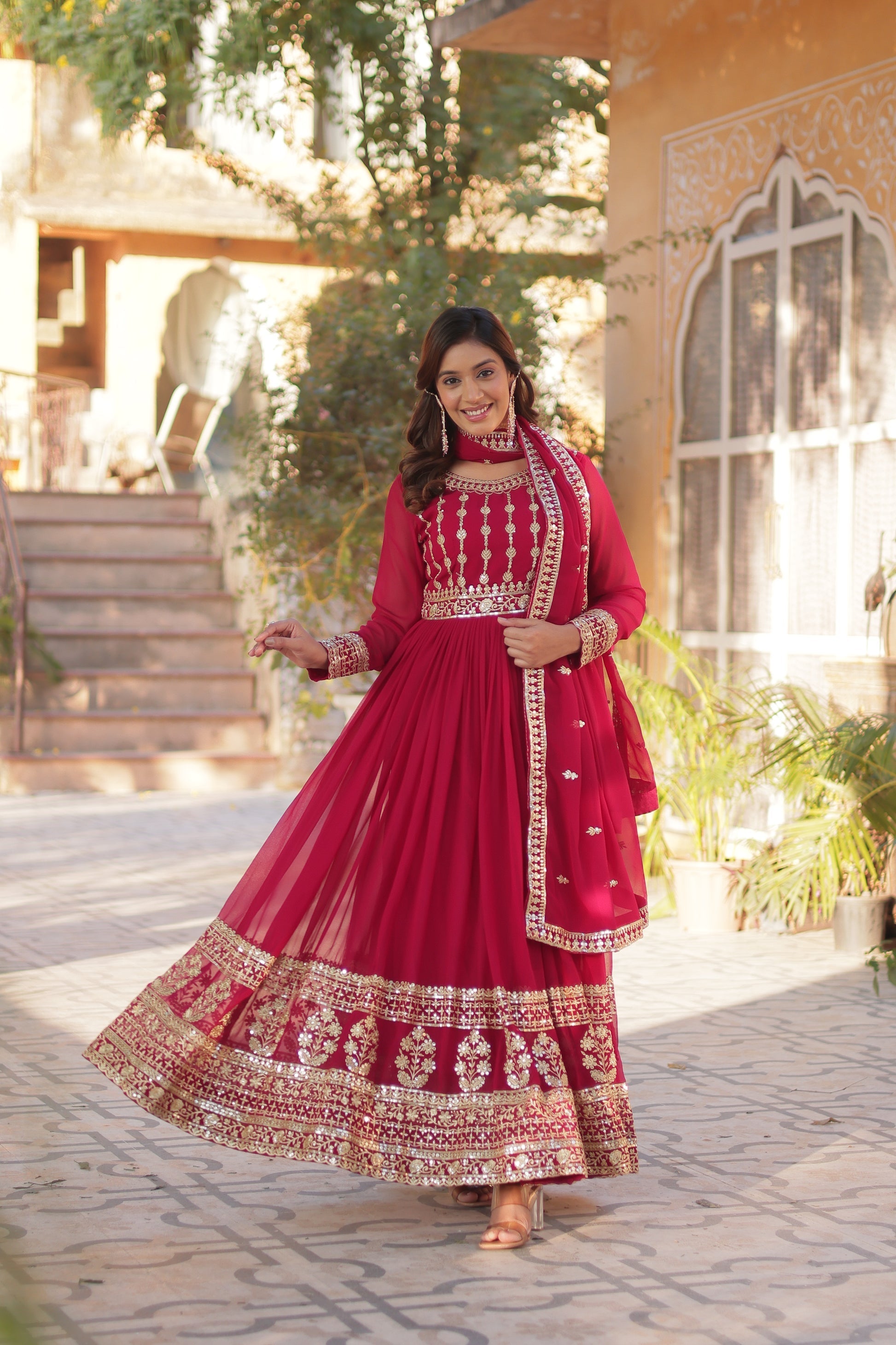 Moumita pink embroidered anarkali gown set