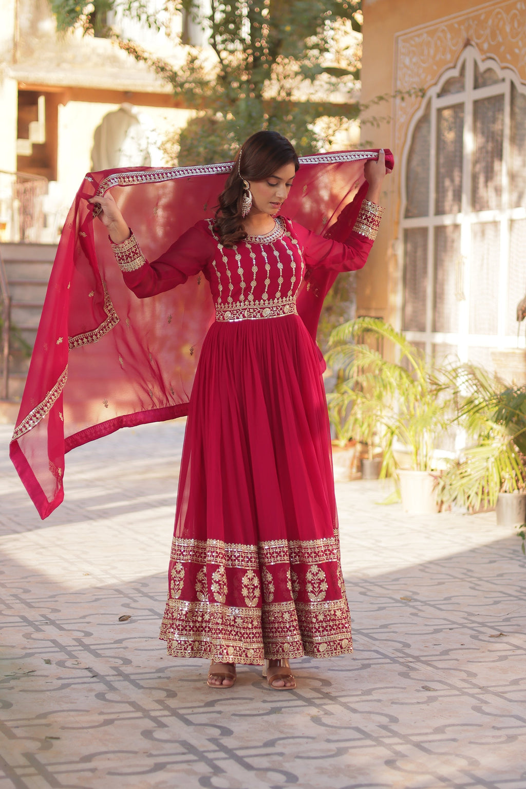 Moumita pink embroidered anarkali gown set