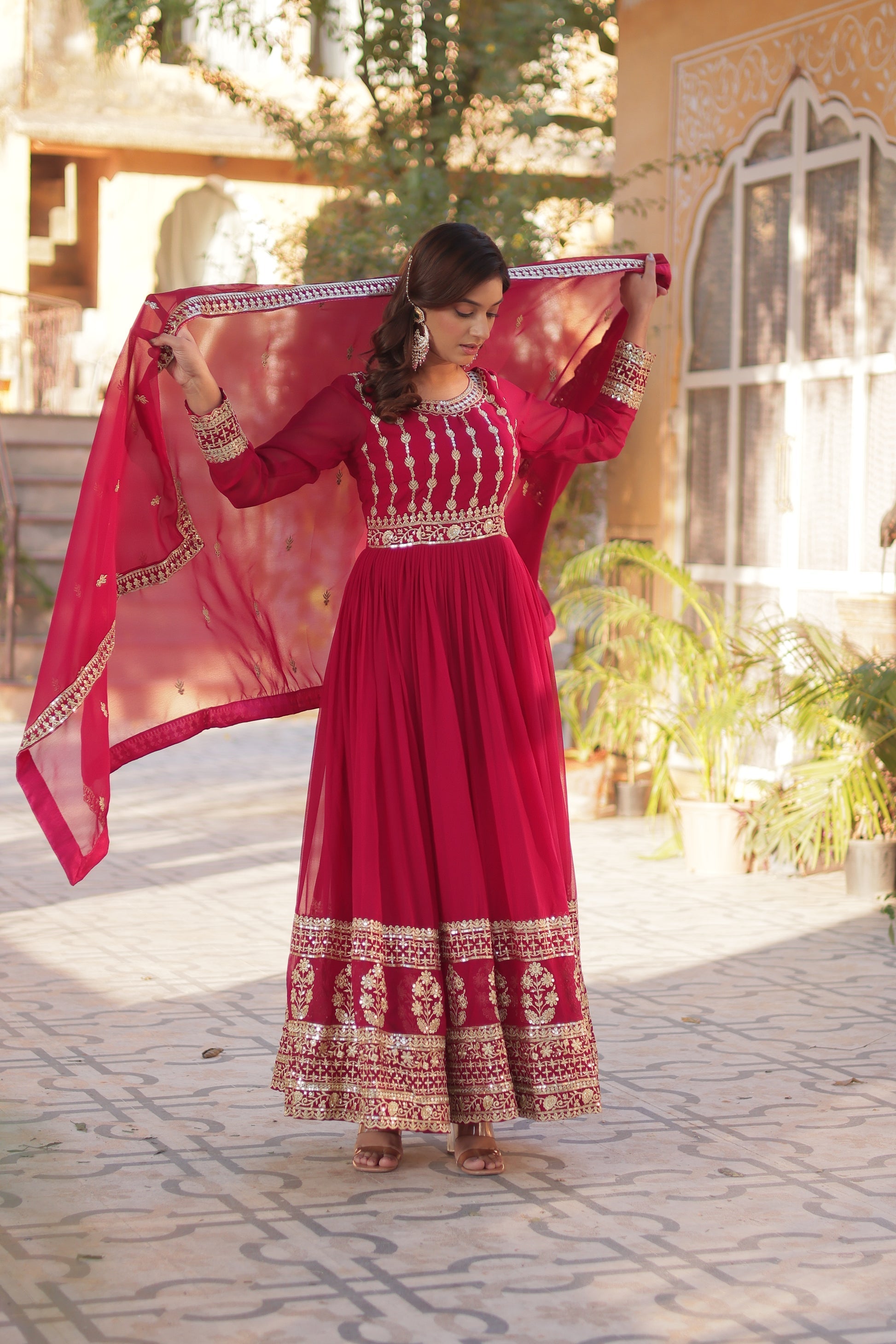 Moumita pink embroidered anarkali gown set