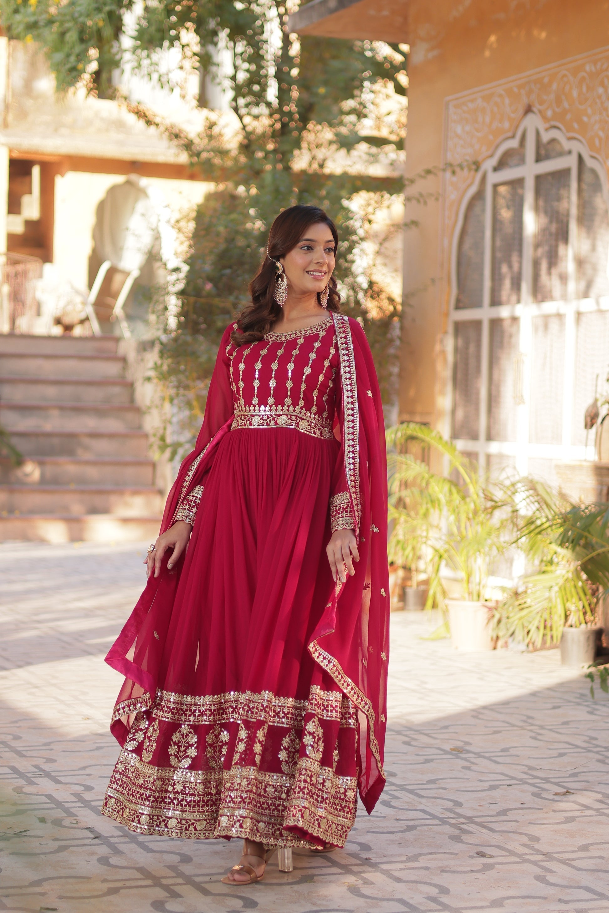 Moumita pink embroidered anarkali gown set