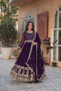 Moumita purple embroidered anarkali gown set