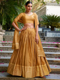 Mustard yellow pure chanderi lehenga choli with plain zari weaving