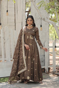 Naira beige embroidered Anarkali gown set